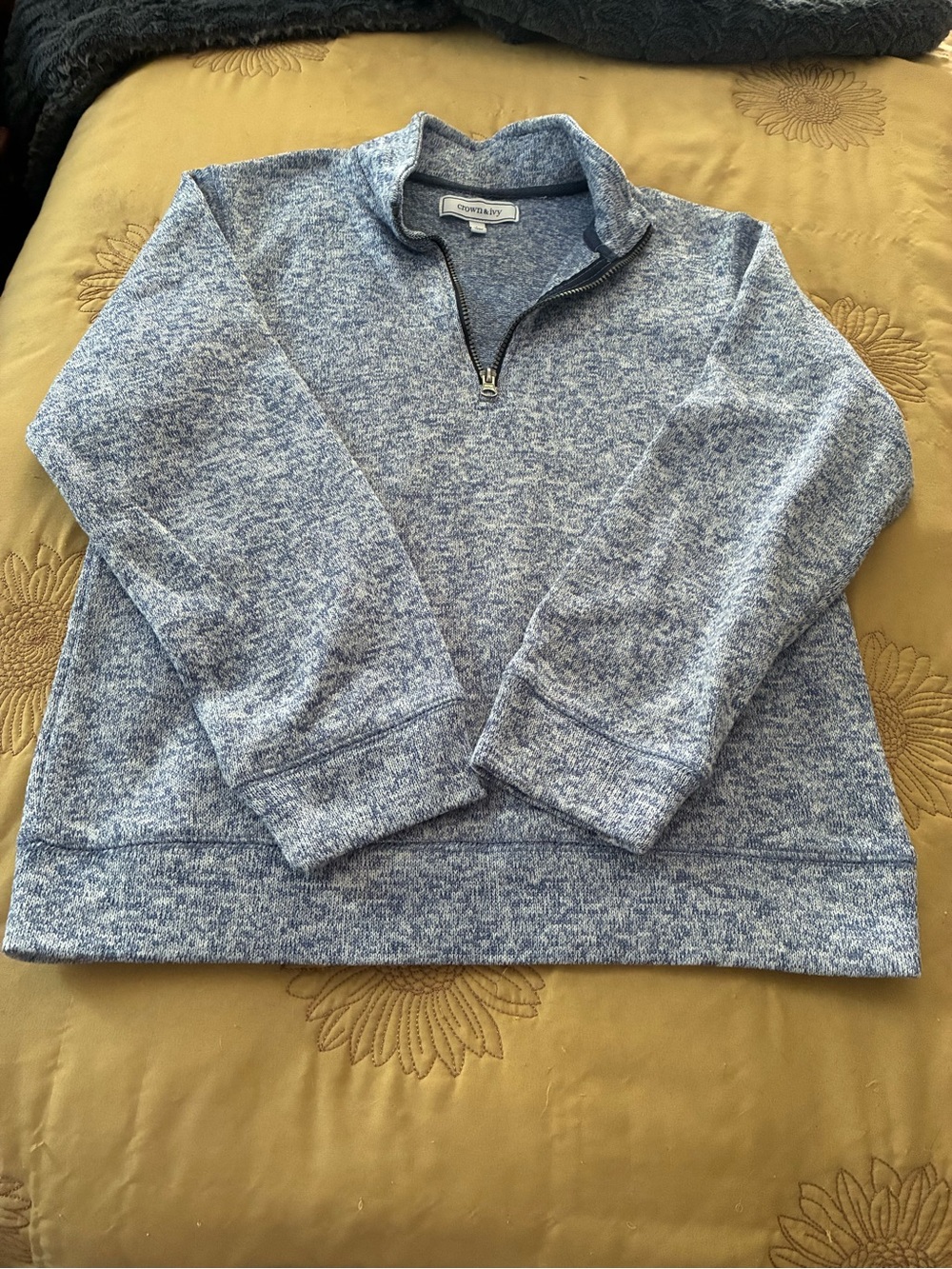 crown & ivy  Heathered Light Blue Half-Zip Pullover Sweater